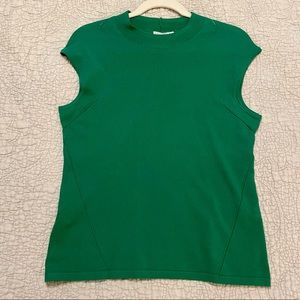 Eva Mendes green mock neck short sleeve sweater